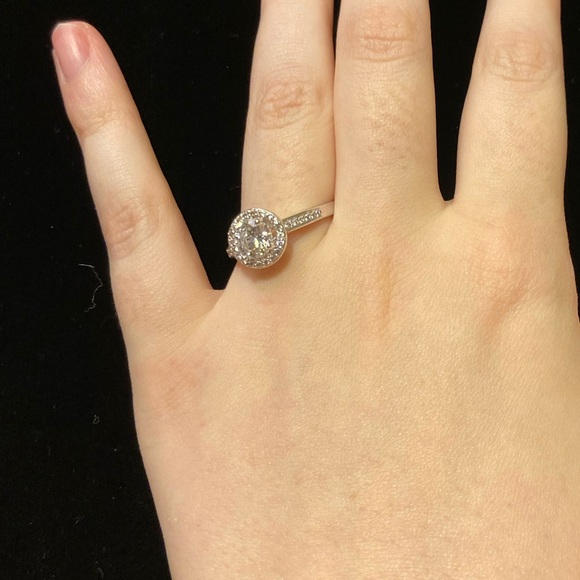 Cubic Zirconia Round Circle Ring with Halo and Butterfly Side Detail on Band - Picture 8 of 13